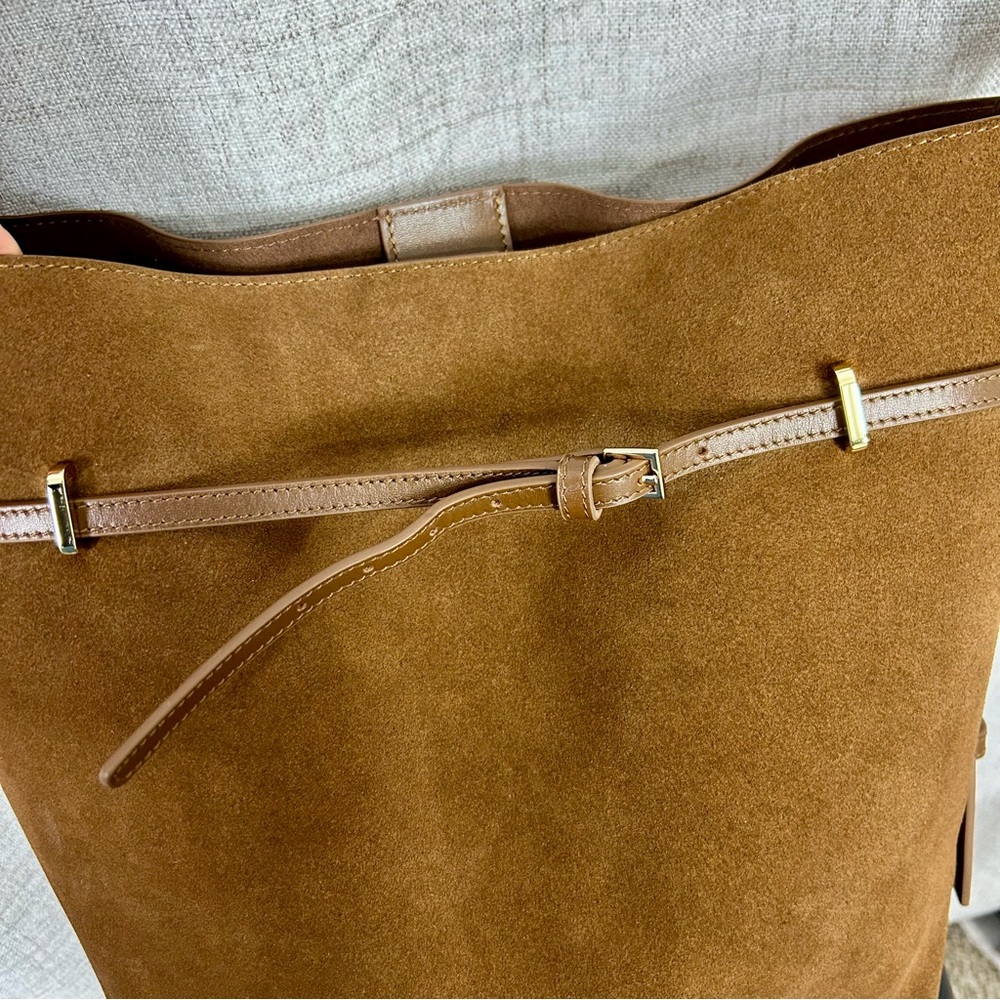 Verafied Toffee Genuine Suede Belted Tote Bag - Picture 8 of 14